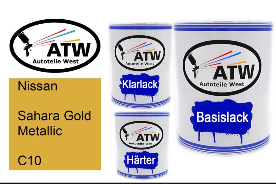 Nissan, Sahara Gold Metallic, C10: 1L Lackdose + 1L Klarlack + 500ml Härter - Set, von ATW Autoteile West.